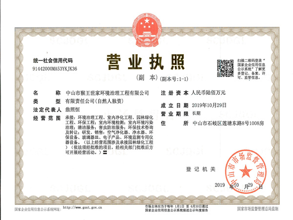 猴王中山公司执照